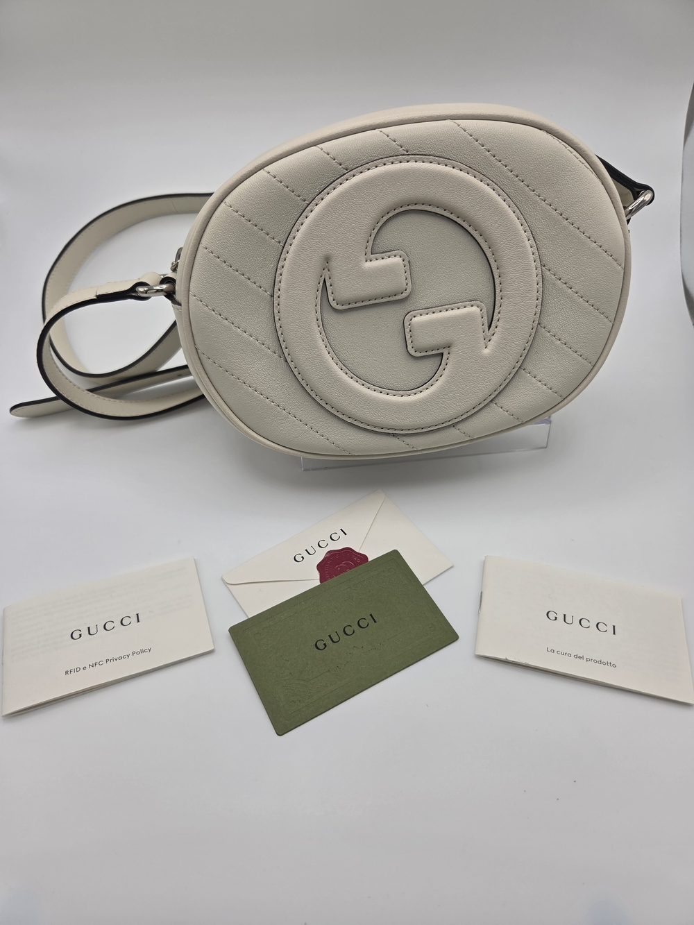 NEW Gucci White GG Blondie Quilted Leather Mini Shoulder Bag